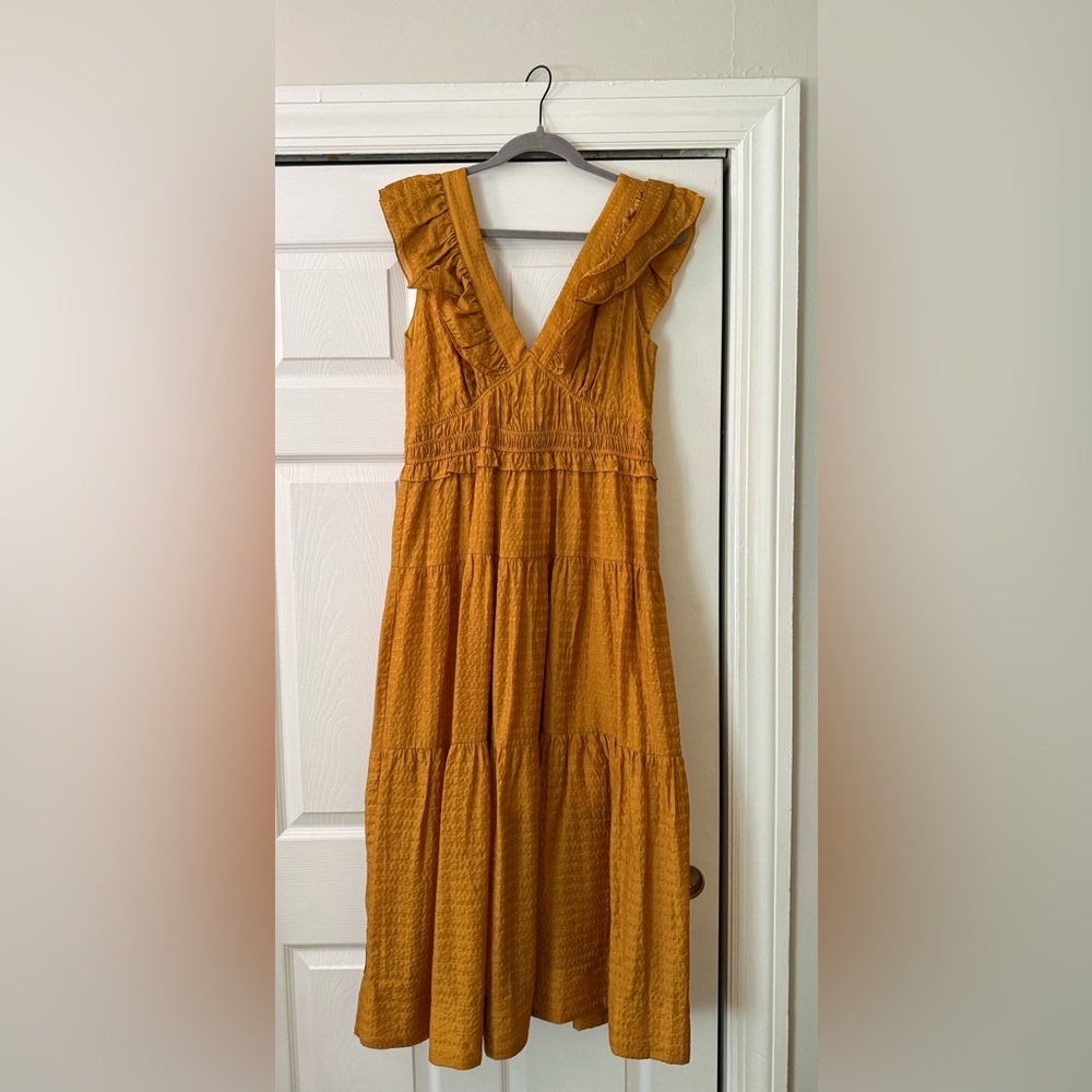 Greylin Mustard Maxi Dress with Ruffle Sleeves